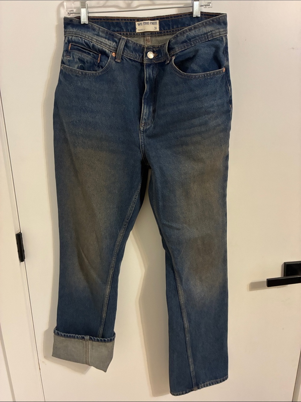 We The Free Xena High Rise Slim Straight Blue Boyfriend Jeans Size 31